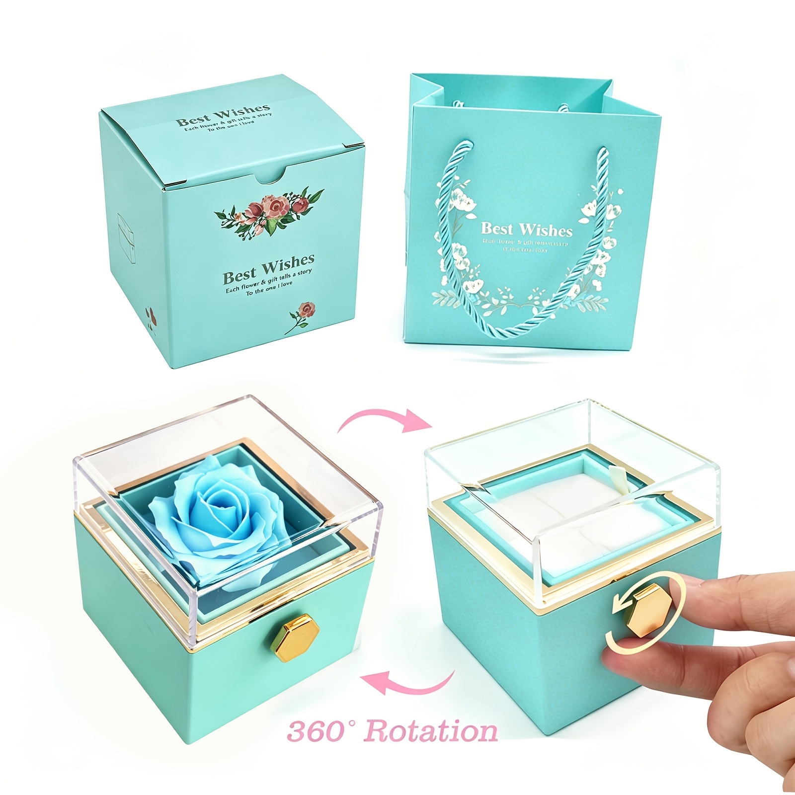 Blue Rose Rotating Gift Box with Clear Display Cover